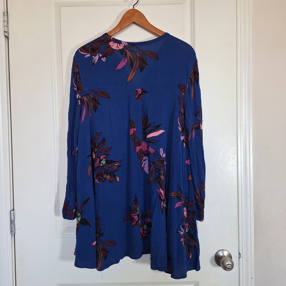Free People Tree Swing Blue Floral Tunin Boho Hig Low Mini Dress Size S - Picture 4 of 6